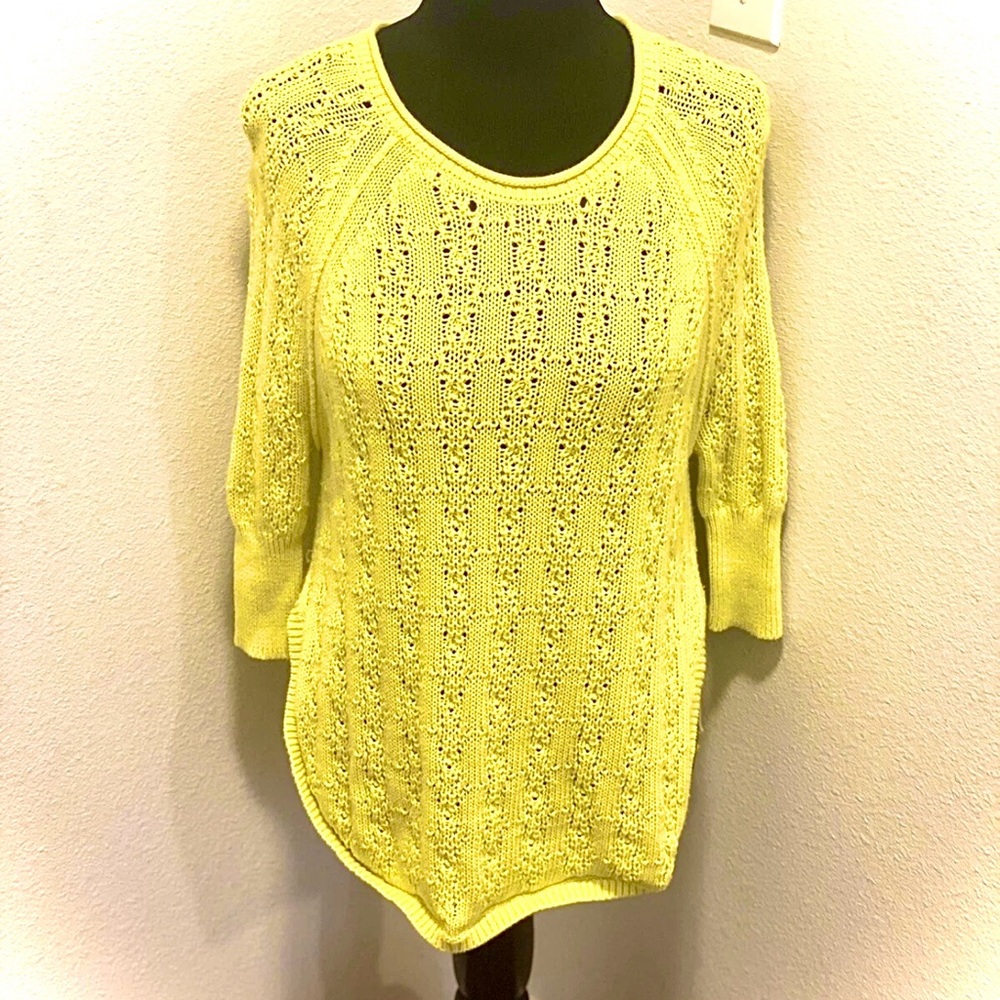 2 FOR $20Anthropologie Sparrow Neon Yellow Sweater Tunic Knit Top 100% Cotton XS - Picture 2 of 6